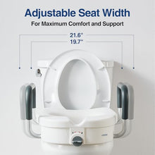 Load image into Gallery viewer, Raised Toilet Seat with Removable Padded Arms Adjustable Width 5" Toilet Seat Riser Supports 300lbs for Seniors