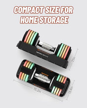 Load image into Gallery viewer, Adjustable Dumbbells Set 12.5LB Pair, 1-Sec Fast Adjustable 5 Free Weights, Premium Comfort Non-slip Metal Handle, Compact Size for Full Body Home Workout (Rainbow)