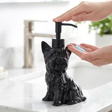 Load image into Gallery viewer, NEWHENGS Yorkshire Terrier Shaped Soap/Lotion/Hand Sanitizer Dog Lover Stainless Steel Pump Dispenser for Dog Gifts, Refillable for Kitchen and Bathroom(Black)