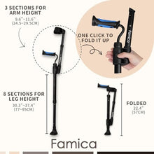 Load image into Gallery viewer, Famica FlexiCrutch for Adult (x2 Unit, Open Cuff) - Red Dot Design Award Winner, Adjustable Ergonomic Handles, Cuff, Height, Foldable, Lightweight and Non-Slip Forearm Crutches