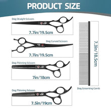 Load image into Gallery viewer, Ethyxe 7-Inch Dog Grooming Scissors Set, 4-in-1 Pet Shears Kit with Straight, Curved, Thinning & Chunkers, Includes Comb for Home & Professional Grooming
