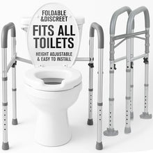 Load image into Gallery viewer, Vive Toilet Safety Rail - Medical Chair for Handicapped & Seniors - Folding Bathroom Frame w/Handles, Arms for Elderly, Disabled - Standalone Grab Bar - Seat Assistance Support Stand Up Assist