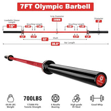 Load image into Gallery viewer, RICHUANG 7ft Olympic Barbell Weight Bar for Weightlifting -700LBS-Red