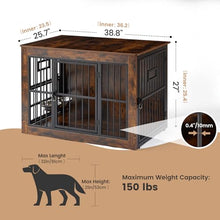 Load image into Gallery viewer, 38 Inch Heavy Duty Dog Crate Furniture for Medium Dogs, Decorative Pet House End Table with 3 Doors & Adjustable Bowls, Wooden Cage Kennel Furniture Indoor, Rustic Brown