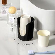 Load image into Gallery viewer, Dobbyby Ceramic Bathroom Cup Dispenser with Stylish Vertical Stripes - Disposable Mouthwash Cup Holder Holds 3-4oz Paper Cups for Rinsing Cups on Bathroom Vanity Countertops (Matte Black)