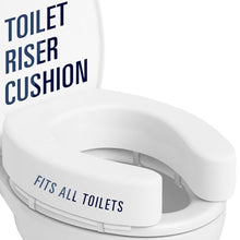 Load image into Gallery viewer, Vive Toilet Seat Riser Cushion for Seniors - Universal Fit - Raised Toilet Seat with High-Density Foam for Elongated & Standard - Firm Handle, Cushioned & Padded - Elevated Medical Handicap Lifter