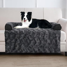 Load image into Gallery viewer, blunique Calming Large Dog Couch Bed, Waterproof Memory Foam with Durable Fluffy Fuzzy Mats, Washable Removable Cover Protector for Sofa, Bedside, Gift, 41 x 37 Inches, Dark Grey