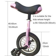 Load image into Gallery viewer, Single Wheel Unicycles 12" Kids Small Unicycle ,One Wheel Bike with Anti-Skid Alloy Rim and Pedal Adjustable Height, Pink