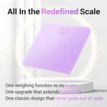 Load image into Gallery viewer, Ovutek Bathroom Scale for Body Weight, Highly Accurate Digital Weighing Machine for People, Upgraded Batteries Included, Compact Size, LED Display, High Standards Sturdy Tempered Glass, 400lb (Purple)