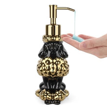 Load image into Gallery viewer, NEWHENGS Poodle Shaped Soap/Lotion/Hand Sanitizer Ceramic Dog Lover Stainless Steel Pump Dispenser for Dog Mom Gifts, Refillable for Kitchen and Bathroom (Gold/Black)