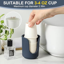 Load image into Gallery viewer, Dobbyby Ceramic Bathroom Cup Dispenser with Stylish Vertical Stripes - Disposable Mouthwash Cup Holder Holds 3-4oz Paper Cups for Rinsing Cups on Bathroom Vanity Countertops (Matte Blue)