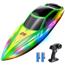 Load image into Gallery viewer, HOLYFUN RC Boat for Kids & Adults, 2.4GHz 9.3 Mph Remote Control Boat with Led Light, 2 Battery(30 Mins Play), Summer Toys Boats for Water Pool & Lake