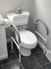 Load image into Gallery viewer, Vaunn Medical Adjustable Toilet Safety Rail for Seniors, Foldable Toilet Safety Frame for Elderly Adults, Bathroom Grab Bar Handle, Toilet Handle for Elderly & Disabled, Free-Standing (Gray)