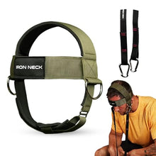 Load image into Gallery viewer, Iron Neck Neck Trainer, Exerciser, & Strengthener with Adjustable Head and Chin Strap - Portable Head Harness for Weight Lifting, Home, & Gym Use - Exercise & Workout Equipment (Classic, Olive Green)