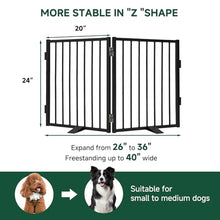 Load image into Gallery viewer, Snagle Paw Full Metal Freestanding Dog Gate,Indoor Dog Gate with Floor Protect Support Feet, 40x24Inches Foldable Dogs Barrier for Stairs, Hallways and Doorways (24'' H 2 Panel, Black)