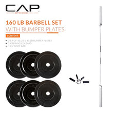 Load image into Gallery viewer, CAP Barbell 160 lb Elite Olympic Weight Set with 7ft Chrome Barbell & Black Bumper Plates