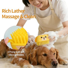 Load image into Gallery viewer, 3PCS Pet Grooming Kit – Dog Bath Brush with Soap Dispenser & 2 Finger Toothbrushes | Silicone Dog Shampoo Brush for Small Medium Large Dogs, Soft Deshedding Massage Brush for Puppy & Cats