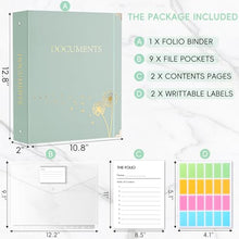 Load image into Gallery viewer, XKDOUS Document Organizer with Gold-Foiled Hardcover, 9 Pockets & Labels 3 Ring Binder for Important Papers End of Life Planner Expanding File Storage Accordion Folio Folders