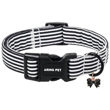 Load image into Gallery viewer, ARING PET Stripe Dog Collar, Cute Spring Summer Black White Stripe Pet Collars with Bow Charm for Puppy Small Medium Large Boy Girl Dogs, for Daily Outdoor Walking Beach Stroll-S
