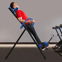 Load image into Gallery viewer, Kathring Inversion Table for Back Relief, Foldable Heavy Duty Fitness Equipment with Adjustable Height, Blue and Black, 330 lbs Weight Capacity, 59.84 Inch Height