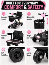 Load image into Gallery viewer, Ecomobi Light Weight Mobility Scooter for Adults&Seniors, 12–30 Mile Range Foldable Portable 4 Wheel Powered Mobility Scooter with Airline Approved Battery for Travel, 300 lb Capacity, Ultra Pink
