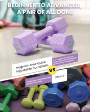 Load image into Gallery viewer, Adjustable Dumbbells Set 4 in 1 Hand Weights Set for Women Men 10 LB Dumbbell Pair Each 2lbs 3lbs 4lbs 5lbs Weights Dumbbells Set with TPU Soft Rubber Handle for Home Gym Exercise Fitness - Purple