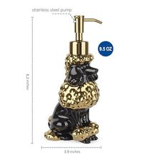 Load image into Gallery viewer, NEWHENGS Poodle Shaped Soap/Lotion/Hand Sanitizer Ceramic Dog Lover Stainless Steel Pump Dispenser for Dog Mom Gifts, Refillable for Kitchen and Bathroom (Gold/Black)