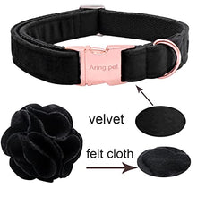 Load image into Gallery viewer, ARING PET Velvet Dog Collars, Black Soft Pet Collar with Detachable Felt Flower Metal Buckle for Puppy Small Medium Large Boy Girl Dogs-S