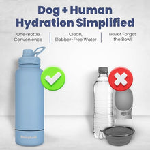 Load image into Gallery viewer, Dog Water Bottle for Dog Lovers - 32 oz Stainless Steel Double Wall Insulated Water Bottle with 8 oz Detachable Bowl on Bottom for Doggy Lovers for Hiking, Walks, Travel - Dusty Blue
