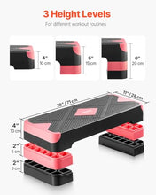Load image into Gallery viewer, VEVOR Aerobic Exercise Step Platform, 28-Inch Workout Aerobic Stepper, Height Adjustable Fitness Training Step Deck Trainer with 4 Risers, Non-Slip Surface Bench for Home Gym Cardio Strength, Red