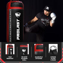 Load image into Gallery viewer, PROLAST 4Ft 135Lb XL Heavy Punching Boxing Bag for Adults, MMA, Martial Arts, Muay Thai, Kicking, Strength Training Equipment, Filled, New Edition Logo, Black and Red