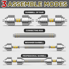 Load image into Gallery viewer, PHOEROS Adjustable Dumbbell Set - 44/66/88 LBS weights set, Dumbbell Barbell 3 in 1, Steel Dumbbells Pair with Connecting Rod for Adults Women Men Fitness Workout, Home Gym Exercise Training Equipment (88lbs)