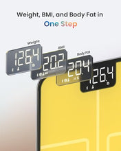 Load image into Gallery viewer, RENPHO Smart Body Fat Scale with Light, Fitness Equipment with RGB Lighting, Rechargeable Scale with BMI, Body Fat, Muscle Mass, Color Changing with Weight Variation, Elis Chroma