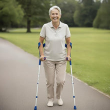 Load image into Gallery viewer, PEPE Mobility Forearm Crutches for Adults (x2 Units) Open Cuff, Adjustable Height, Aluminium, Made in Europe Blue