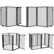 Load image into Gallery viewer, Snagle Paw Full Metal Freestanding Dog Gate with Door, 120” W x 32” H Pet Gate with Support Feet for Doorways, Stairs and Hallways, Portable Dog Fence for Indoor Use (32" 6 Panel, Black)