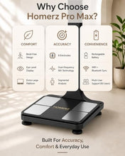 Load image into Gallery viewer, Homerz Smart Scale – Bend-Free Smart Scale with BMI, Body Fat, Muscle Mass, Full Body Composition Scale with Digital Weight Tracking, Body Scan Scale with Handle, Body Fat Scanner