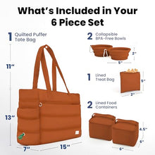 Load image into Gallery viewer, Rubyloo Puffer Dog Travel Bag for Dog Moms, Diaper Bag with Travel Bowls