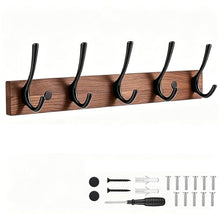 Load image into Gallery viewer, Dntorx Wall Mounted Coat Rack with 5 Hooks, 15.8 in Wooden Coat Hook Rust-Resistant Wall Hooks for Hanging Coat Bag Key Purse Towel Hook Rack for Entryway, Mudroom, Bedroom, Livingroom