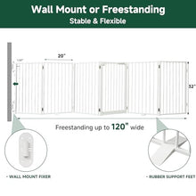 Load image into Gallery viewer, Snagle Paw Full Metal Freestanding Dog Gate with Door, 120” W x 32” H Pet Gate with Support Feet for Doorways, Stairs and Hallways, Portable Dog Fence for Indoor Use(32" 6 Panel, White)