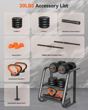 Load image into Gallery viewer, FEIERDUN Adjustable Dumbbells, 30lbs Free Weight Set with Connector, 4 in1 Dumbbells Set Used as Barbell, Kettlebells, Push up Stand, Fitness Exercises for Home Gym Suitable Men/Women