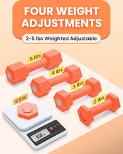 Load image into Gallery viewer, Adjustable Dumbbells Set, 4 in 1 Hand Weights Set for Women Men 10 LB Dumbbell Pair Each 2lbs 3lbs 4lbs 5lbs Weights Dumbbells Set with TPU Soft Rubber Handle for Home Gym Exercise Fitness - Orange