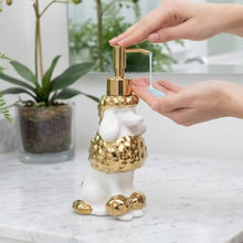 Load image into Gallery viewer, NEWHENGS Poodle Shaped Soap/Lotion/Hand Sanitizer Ceramic Dog Lover Stainless Steel Pump Dispenser for Dog Mom Gifts, Refillable for Kitchen and Bathroom (Gold/White)