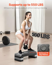 Load image into Gallery viewer, VEVOR Aerobic Exercise Step Platform, 28-Inch Workout Aerobic Stepper, Height Adjustable Fitness Training Step Deck Trainer with 4 Risers, Non-Slip Surface Bench for Home Gym Cardio Strength, Gray