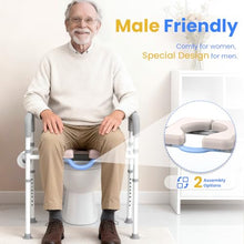 Load image into Gallery viewer, Male-Friendly Raised Toilet Seat with Handles, Adjustable Width Toilet Seat Riser for Seniors
