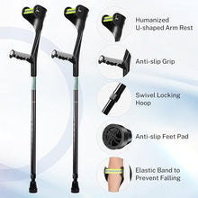 Load image into Gallery viewer, Forearm Crutches for Adults ,Open Cuff, Handle with Light Reflector, High Density Sturdy Aluminum, A Pair, Black
