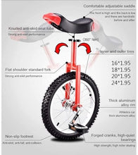 Load image into Gallery viewer, Wheel Unicycles Unicycle for Adult Kids, 16/18/ 20 Inch Skidproof Butyl Mountain Tire, Balance Cycling Sports Outdoor (Red,20 inch)