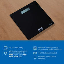 Load image into Gallery viewer, A&D Medical Digital Body Weight Scale - UC-352BLE - Bluetooth Bathroom Weight Machine, Syncs with A&D Heart Track App - 450lb (200kg) - Batteries Included, Black