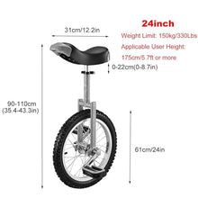 Load image into Gallery viewer, Single Wheel Unicycles Wheel Trainer Unicycle,16/18/20/24in Wheel Outdoor Unicycle Adjustable Seat Exercise Bicycle (24")