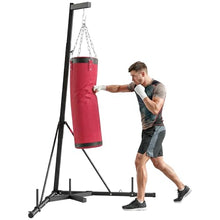 Load image into Gallery viewer, Soozier Punching Bag with Stand for Adults, 72.8"-90.9" Height Adjustable Freestanding Boxing Stand with Canvas Sandbag, Stable Triangular Base and 1" Weight Plate Storage for Home Gym MMA, Red