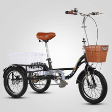 Load image into Gallery viewer, 14IN Adult Tricycle Bike for Seniors, Three Wheel Beach Cruiser Bike, Foldable Handlebar Cargo Tricycle, Black